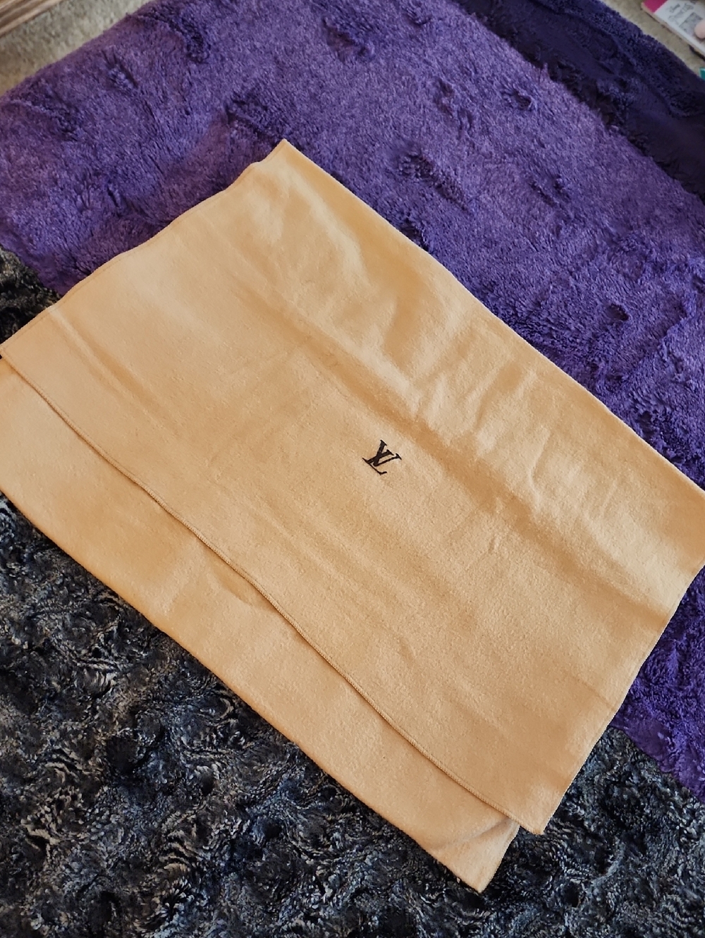 Louis Vuitton Tan Beige Dust Bag with Black LV Monogram. Small To Medium Size